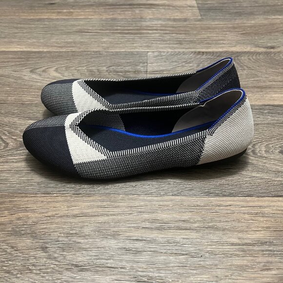 Rothy's Captoe Black White Buffalo Plaid Slip On Flats Shoes Retired Size 10.5 - Picture 7 of 13